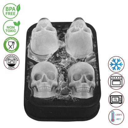 3D Skull Ice Cube Tray with Funnel Silicone Flexible 4 Cavity Ice Maker Molds Ice Cube Maker Ice Cream Tools KC0294